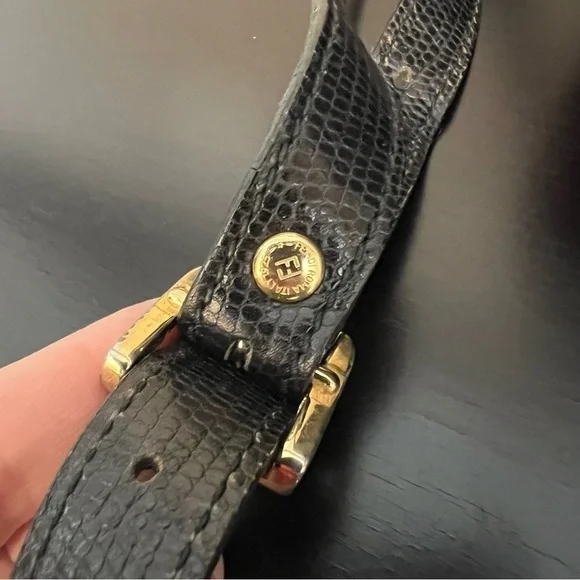 FENDI Vintage leather and coated canvas bag, striped, black 14”x10”, authentic - Picture 10 of 17